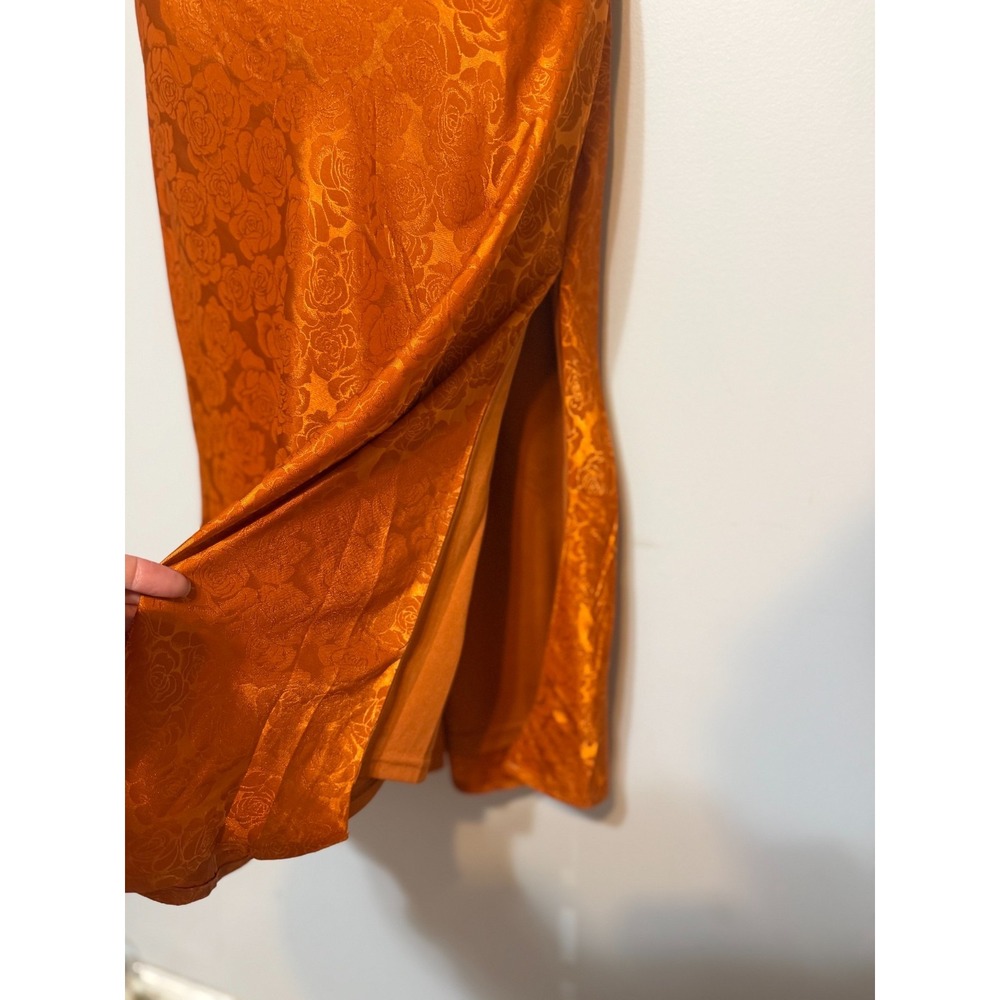 Lulus Orange Rose Jacquard Satin Slip Dress XL Cowl Neck Coquette Fairycore Midi - Picture 9 of 10